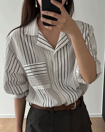設計感條紋古巴襯衫2