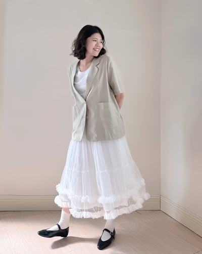 亞麻後扣抗皺薄料西外4