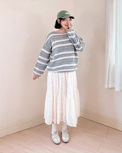 法式蕾絲鬆緊萬能裙-杏2