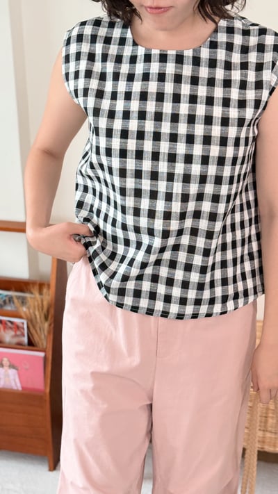 優雅格紋半袖上衣3