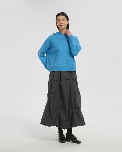 witharch時髦抓褶花苞裙-深灰8