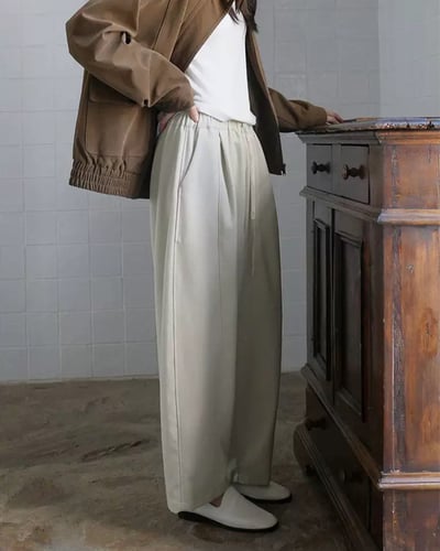 斜紋鬆緊萬能褲-杏3