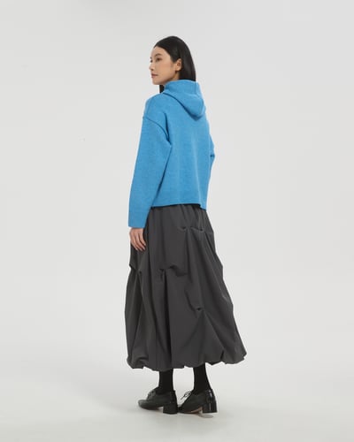 witharch時髦抓褶花苞裙-深灰4