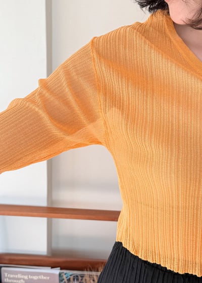 亞麻天絲坑條開襟衫-橘4