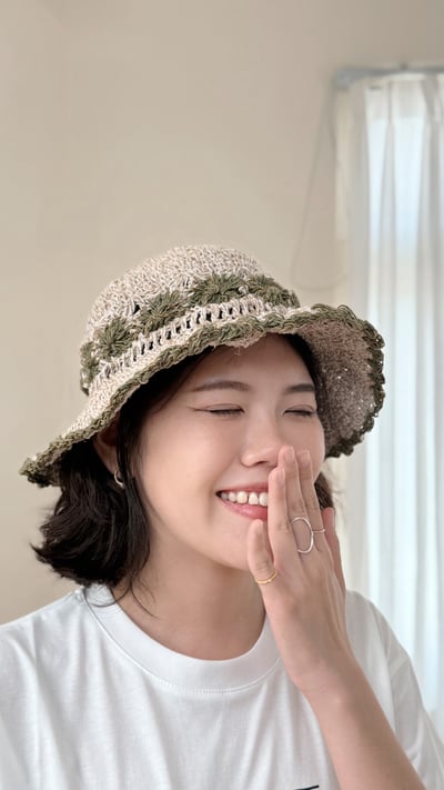 尼泊爾手工棉麻帽-綠2
