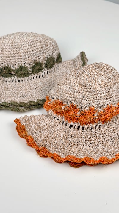 尼泊爾手工棉麻帽-橘6