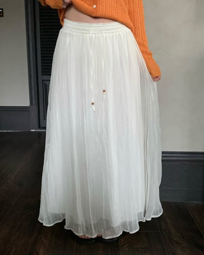 柔霧壓摺鬆緊裙-杏6