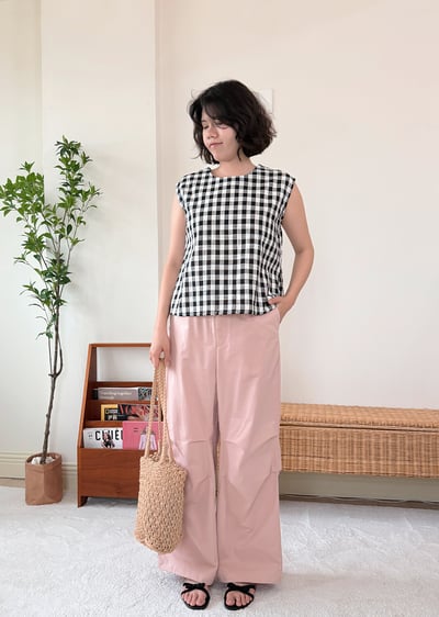 優雅格紋半袖上衣4