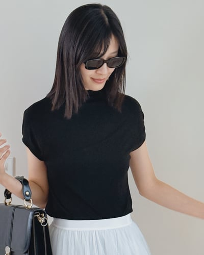 小立領法式袖上衣-黑2