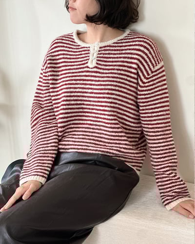霧絨條紋毛衣-紅1