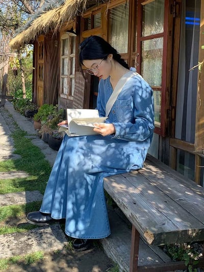 V領時髦牛仔洋裝3