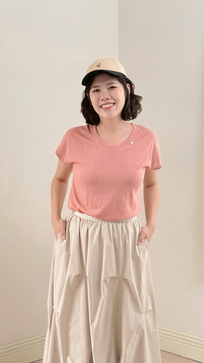 天絲亞麻U領Tee-粉4