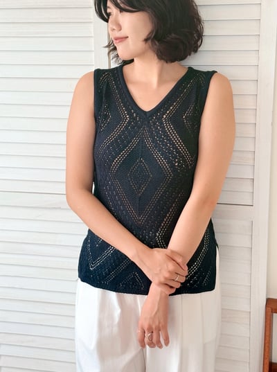 復古菱格針織上衣-藏青7