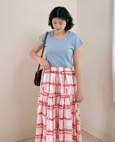 天絲亞麻U領Tee-藍6