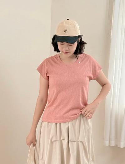 天絲亞麻U領Tee-粉7
