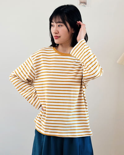 休閒版型條紋TEE-黃1