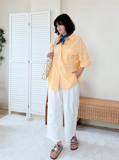高質感口袋短袖襯衫-黃3
