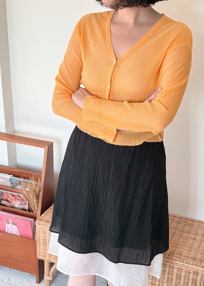 亞麻天絲坑條開襟衫-橘3