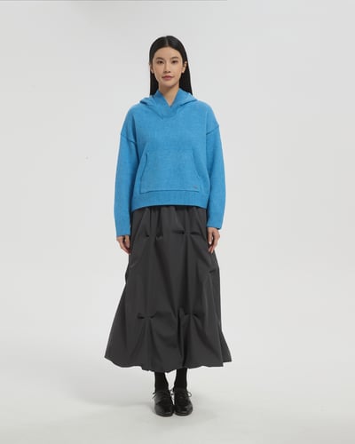 witharch時髦抓褶花苞裙-深灰2