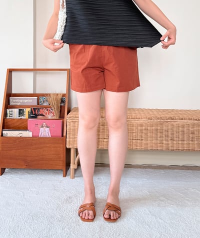 棉質鬆緊短褲-紅2