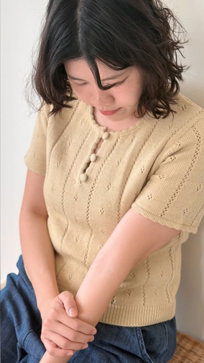 法式紋理針織衫-黃3