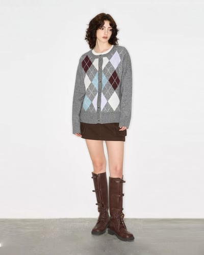 菱格羊毛開襟外套-灰6