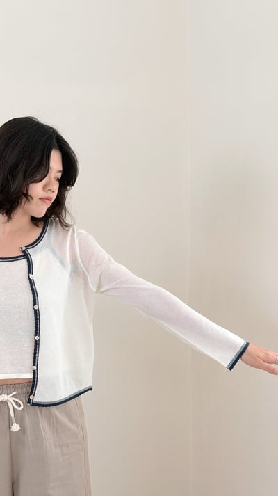 亞麻撞色開襟外套-杏6