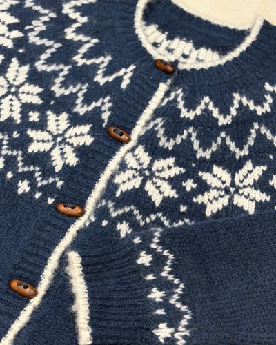 北歐雪花木扣外套-藍5