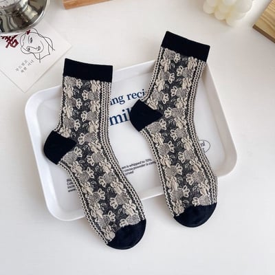 復古風襪子 中筒襪棉襪 立體彩花女襪    815