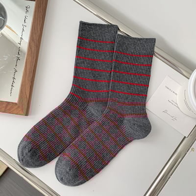 中筒襪 精梳棉 條紋撞色學院風 雙針女襪   568