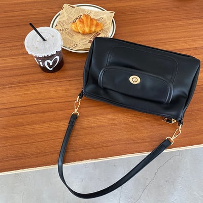 復古 咖啡棕  斜挎 單肩 百搭 鎖扣方包 5186