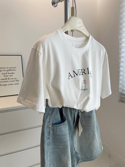 美式復古 AMERICA 字母 短袖T恤 韓系日系 純棉透氣 寬鬆顯瘦 韓感 簡約百搭 n600091