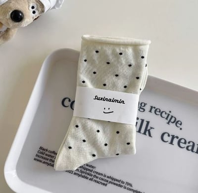 奶油系卷邊點點韓系襪 724