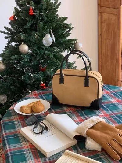 韓國款 復古絨面 撞色 單肩 手提包 ins 5192