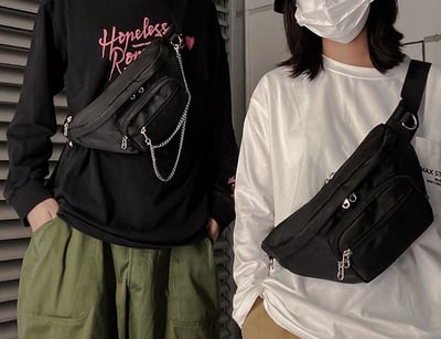 胸包/腰包 日系學生挎包 (黑色不帶鏈條)  5552