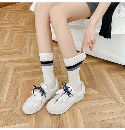 撞色二杠條紋小腿襪   325