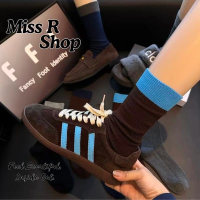 秋冬復古藏青色棕色 ins潮中筒襪 百搭不勒腿  n1241