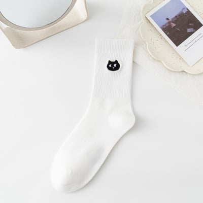 刺繡小貓中筒襪 潮系韓國薄款黑白襪  665