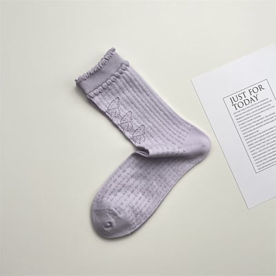 日系鏤空網眼蝴蝶結中筒襪  366