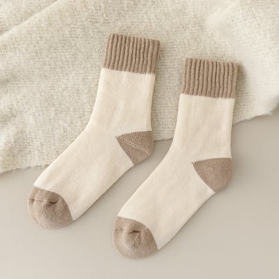 (冬襪) 加絨加厚保暖中筒襪 居家睡眠襪拼色襪  n1019