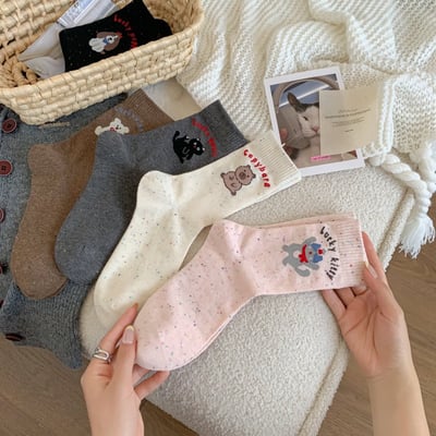 卡通動物ins潮 休閒運動學院風 中筒襪棉襪  532