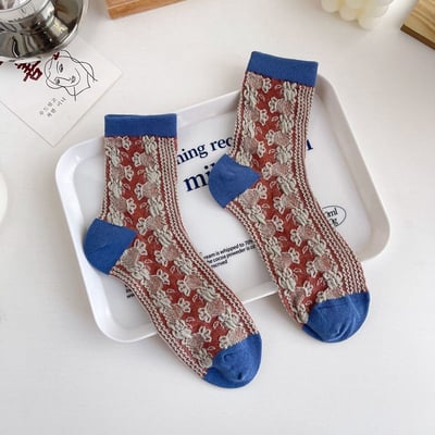 復古風襪子 中筒襪棉襪 立體彩花女襪    817
