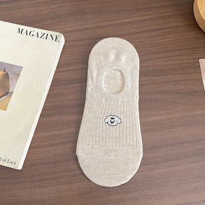 刺繡小狗~簡約黑白基礎款  透氣薄短隱形襪   679