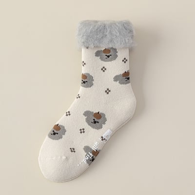 (冬襪) 厚毛圈襪 加厚保暖插畫襪 居家睡眠襪 n1039