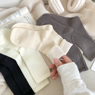 高羅口純色 女士中筒襪 百搭韓版精梳棉襪  554