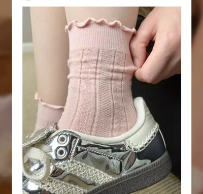 木耳邊純棉薄款女中筒襪堆堆襪 295