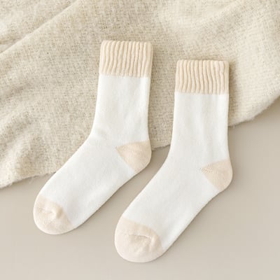 (冬襪) 加絨加厚保暖中筒襪 居家睡眠襪拼色襪  n1017