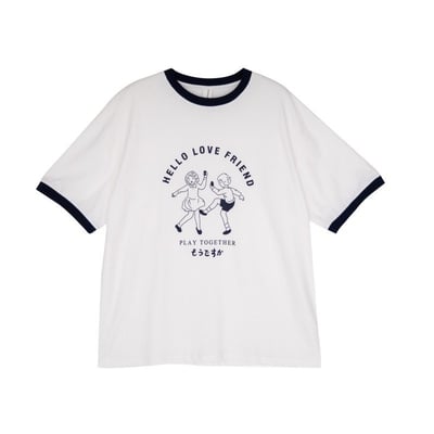 撞色印花 純棉短袖T恤 日系學院風寬鬆休閒上衣  7405