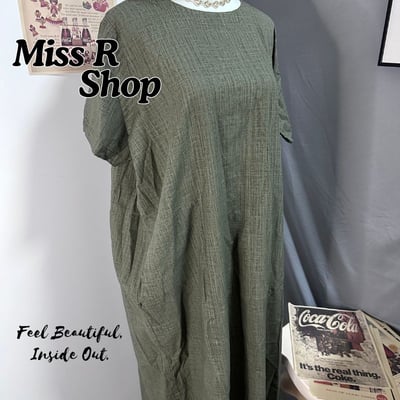 棉麻連身裙 女 春夏新款 復古文藝 寬鬆大尺碼 中長款 短袖洋裝 顯瘦遮肉 氣質百搭 簡約 休閒 落地裙 綠 裙子 n37600514