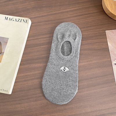 刺繡小狗~簡約黑白基礎款  透氣薄短隱形襪   677